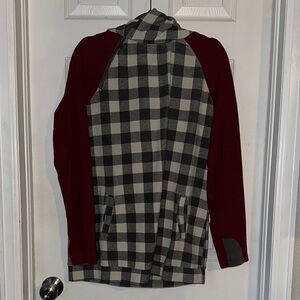 AMPERSAND AVE Black, Cream, Crimson Plaid Double Hood